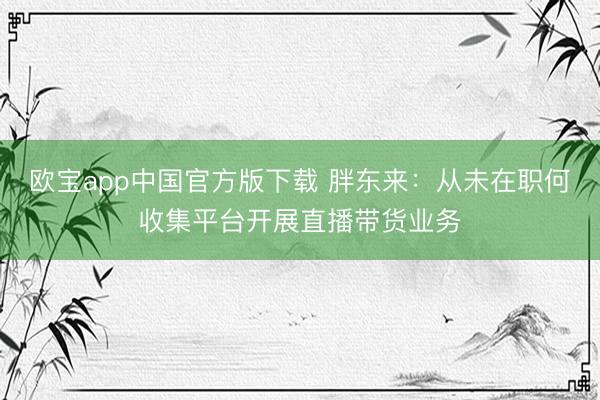 欧宝app中国官方版下载 胖东来：从未在职何收集平台开展直播带货业务