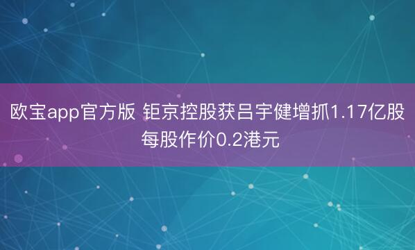 欧宝app官方版 钜京控股获吕宇健增抓1.17亿股 每股作价0.2港元