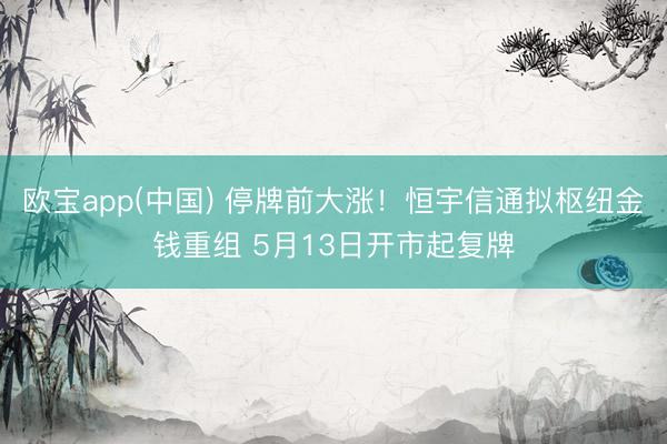 欧宝app(中国) 停牌前大涨！恒宇信通拟枢纽金钱重组 5月13日开市起复牌
