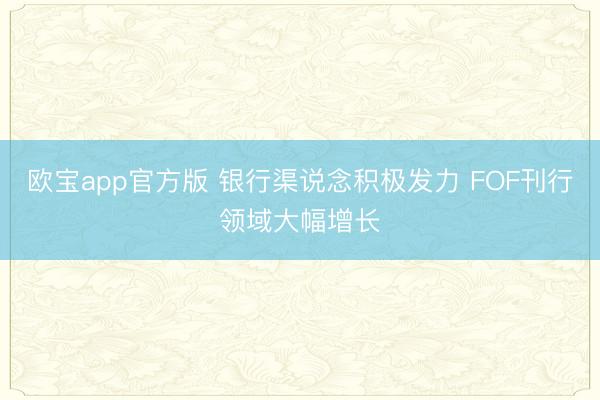 欧宝app官方版 银行渠说念积极发力 FOF刊行领域大幅增长