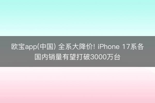 欧宝app(中国) 全系大降价! iPhone 17系各国内销量有望打破3000万台