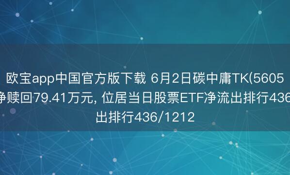欧宝app中国官方版下载 6月2日碳中庸TK(560560)遭净赎回79.41万元， 位居当日股票ETF净流出排行436/1212